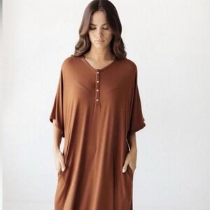 Dwell & Slumber Swing Dress XS/S Rust Brown Button-Front Pockets